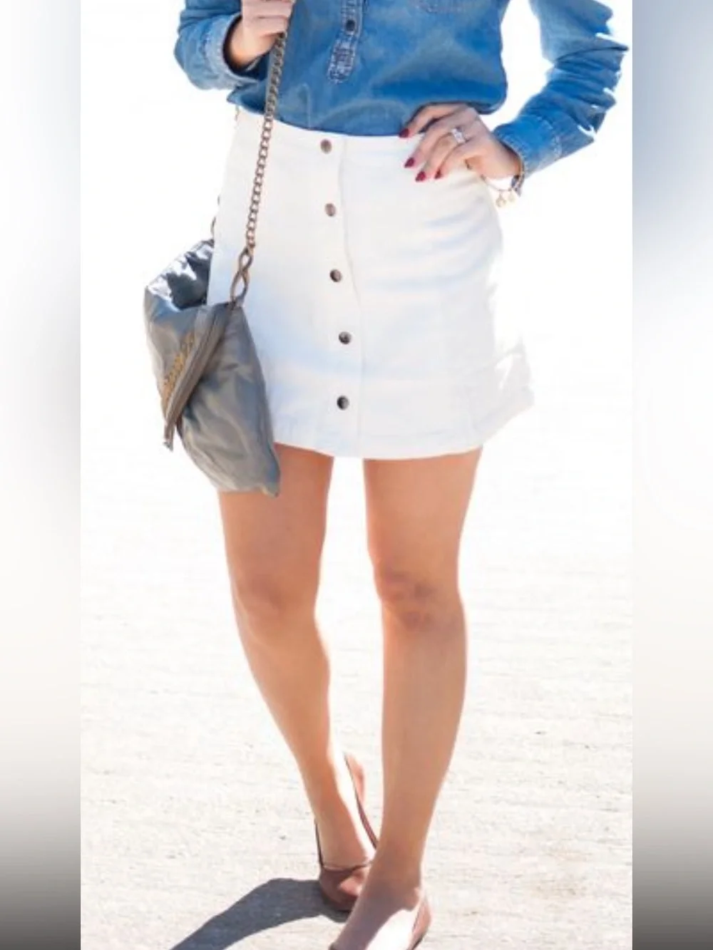 ✨White Denim Mini Button-Front Skirt Summer Style